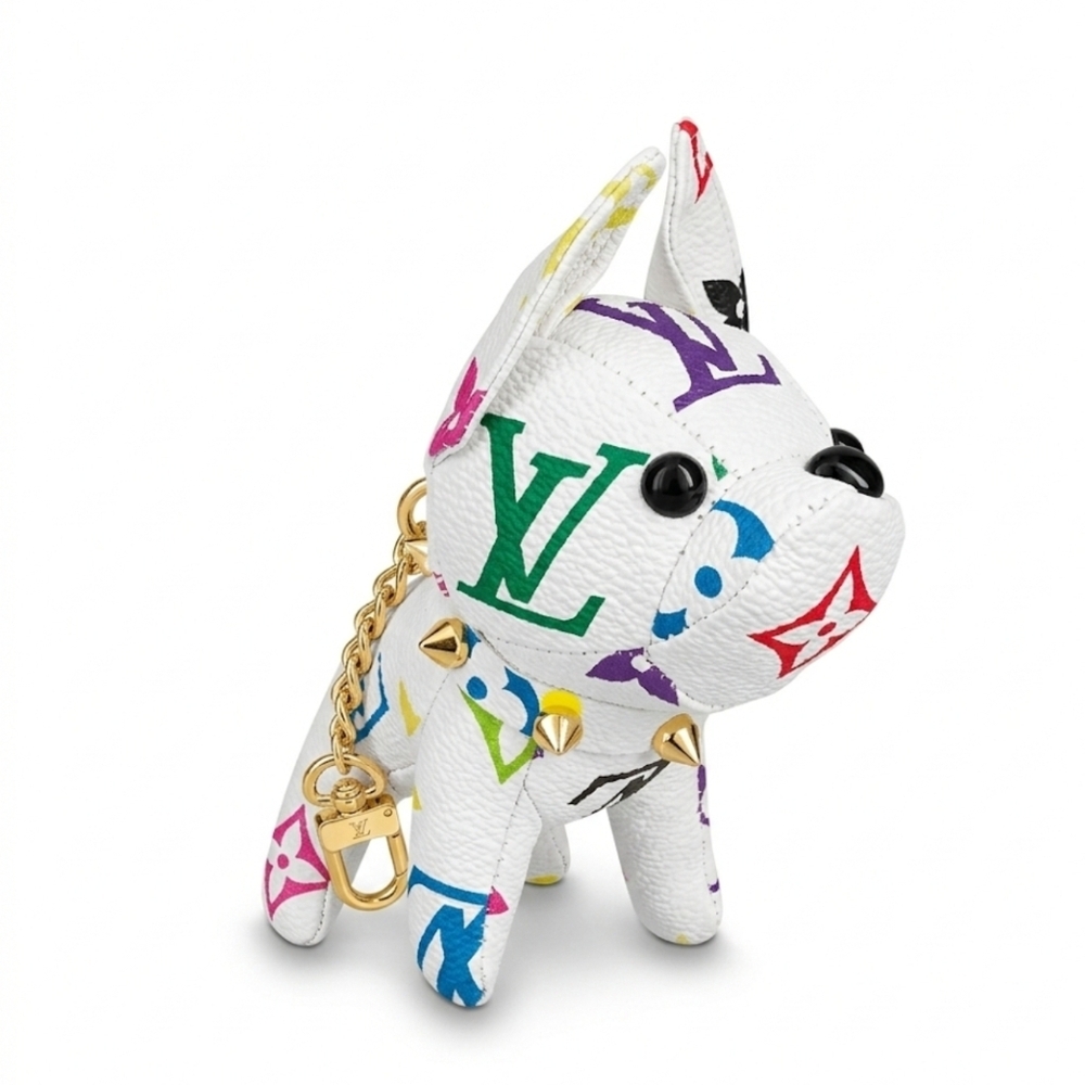 White Monogram Bully Dog Bag Charm
